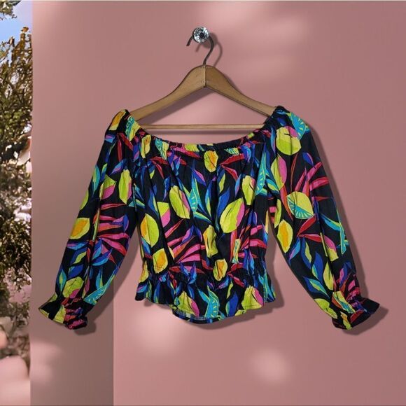 Tabitha Brown Linen 2-Piece Set Lemon Print Bardot and Wide Leg Pant - Picture 2 of 14